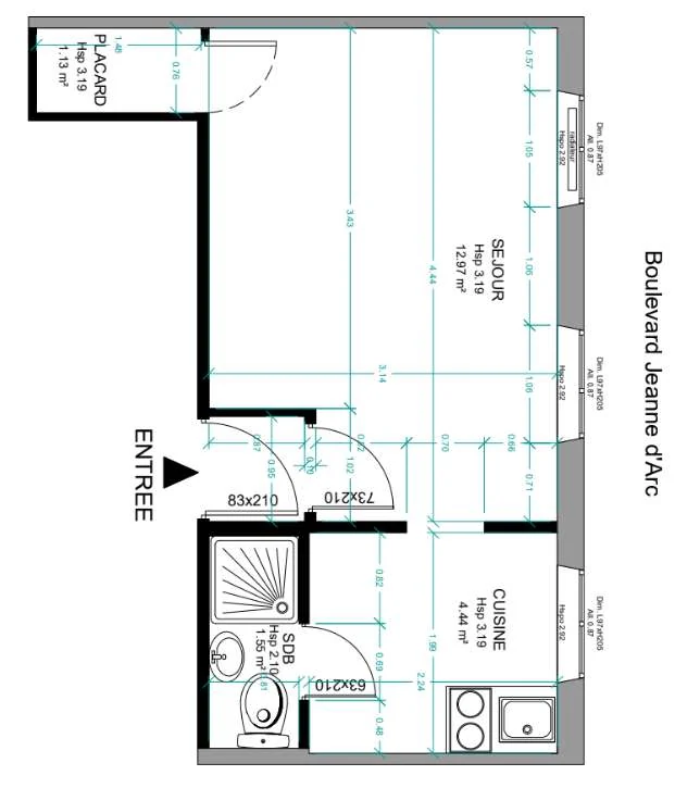 Plan coté du grand studio