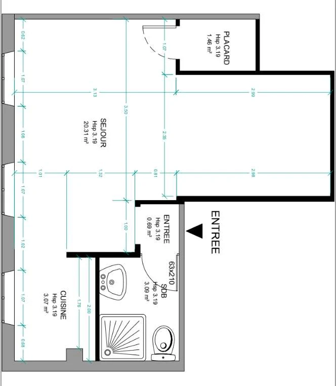 Plan coté du petit studio